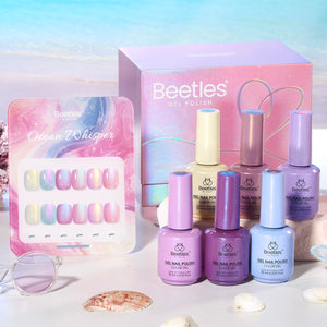Beetles Pearl Gel Polish Set Ocean Whisper Collection - 15ml Shimmer White Pink Purple Mermaid Nail