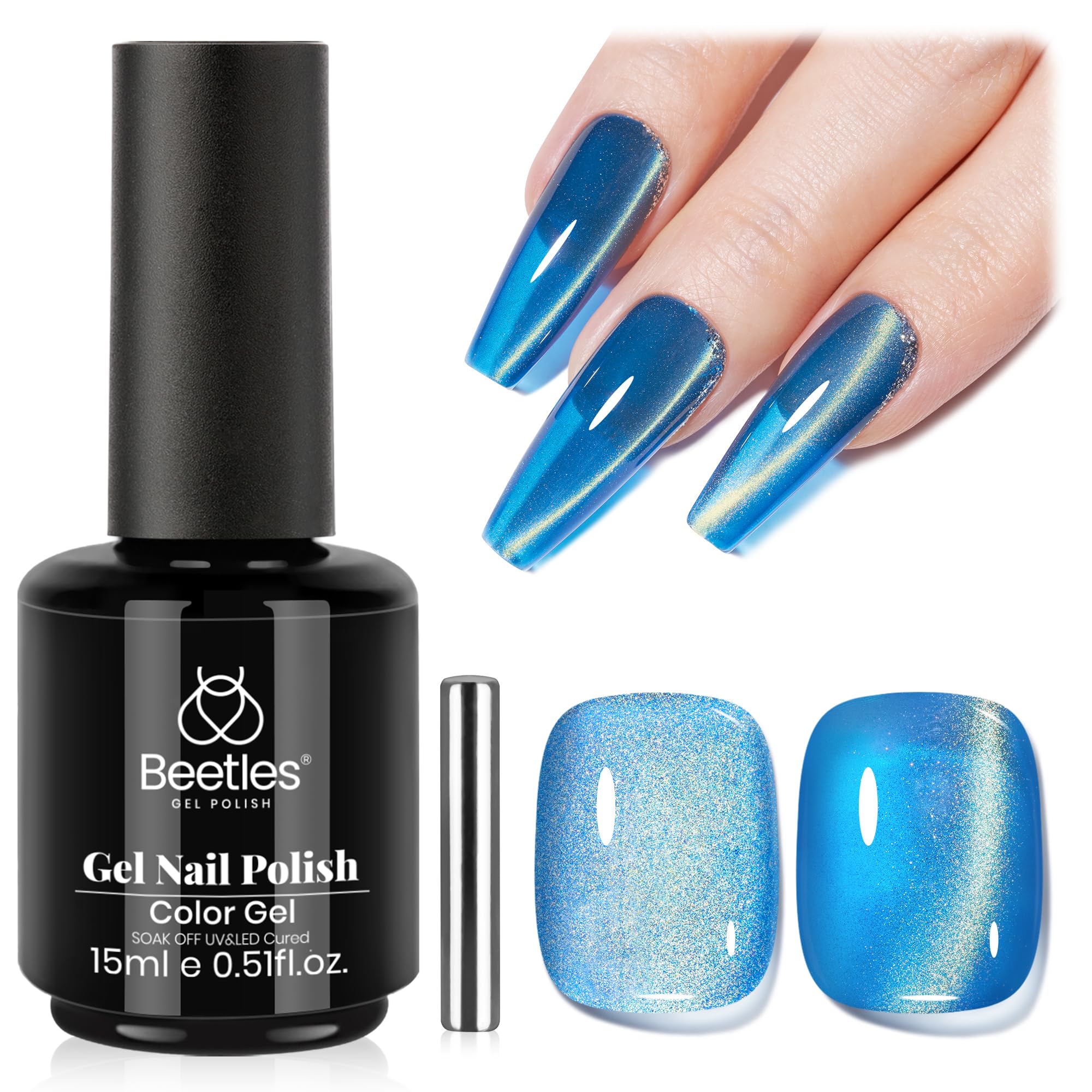 Stellar Whisper Winter Nails  - Spring Nails 15ML Blue Glass Cat Eye Glitter Magnetic Gel Polish