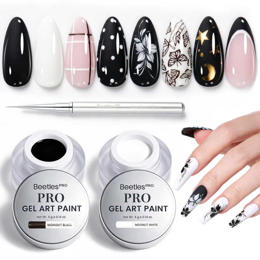 Beetles PRO Black & White Painting Gel - 2PCS Black White Gel Paint for Nails Art At Home DIY Halloween Nails
