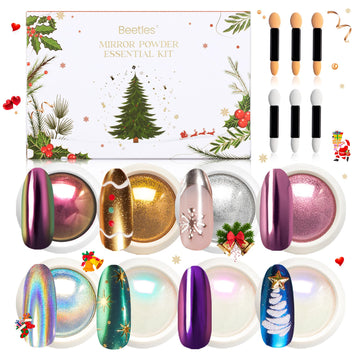 Beetles Chrome Nail Powder Christmas 8 Colors Mirror Effect Gold Silver Holographic Aurora Iridescent Pearl Manicure Nail
