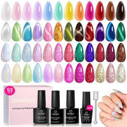 Vivid Moments-48 Colors Jelly Glitter Cat Eye Shell Shread Gel Nail Polish Set