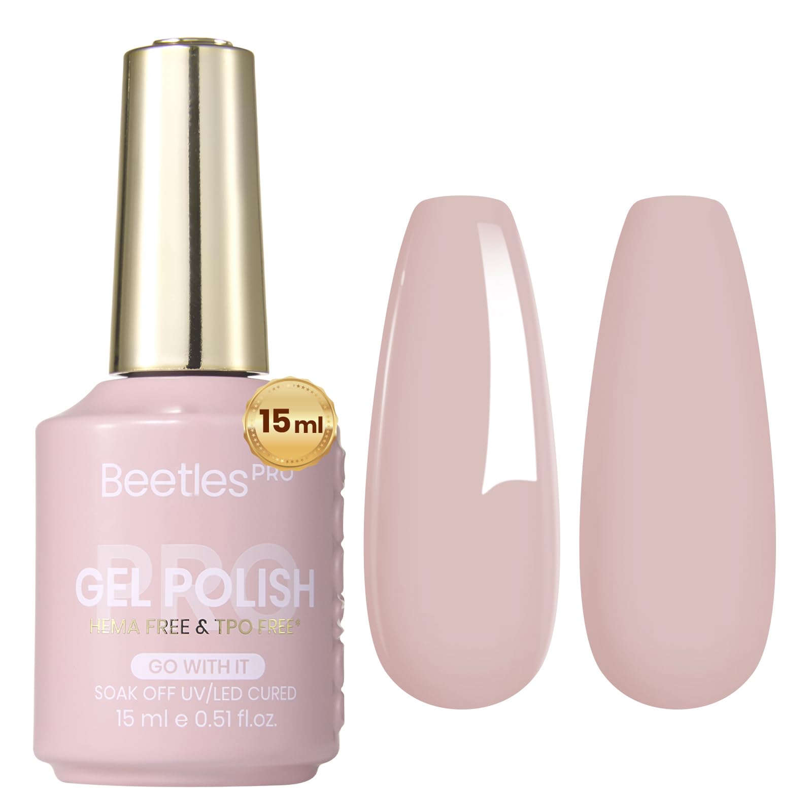 Beetles Pro Nude Gel Nail Polish -  Go With It，HEMA Free & TPO Free, 15ml Milky Nude Color Gel Polish