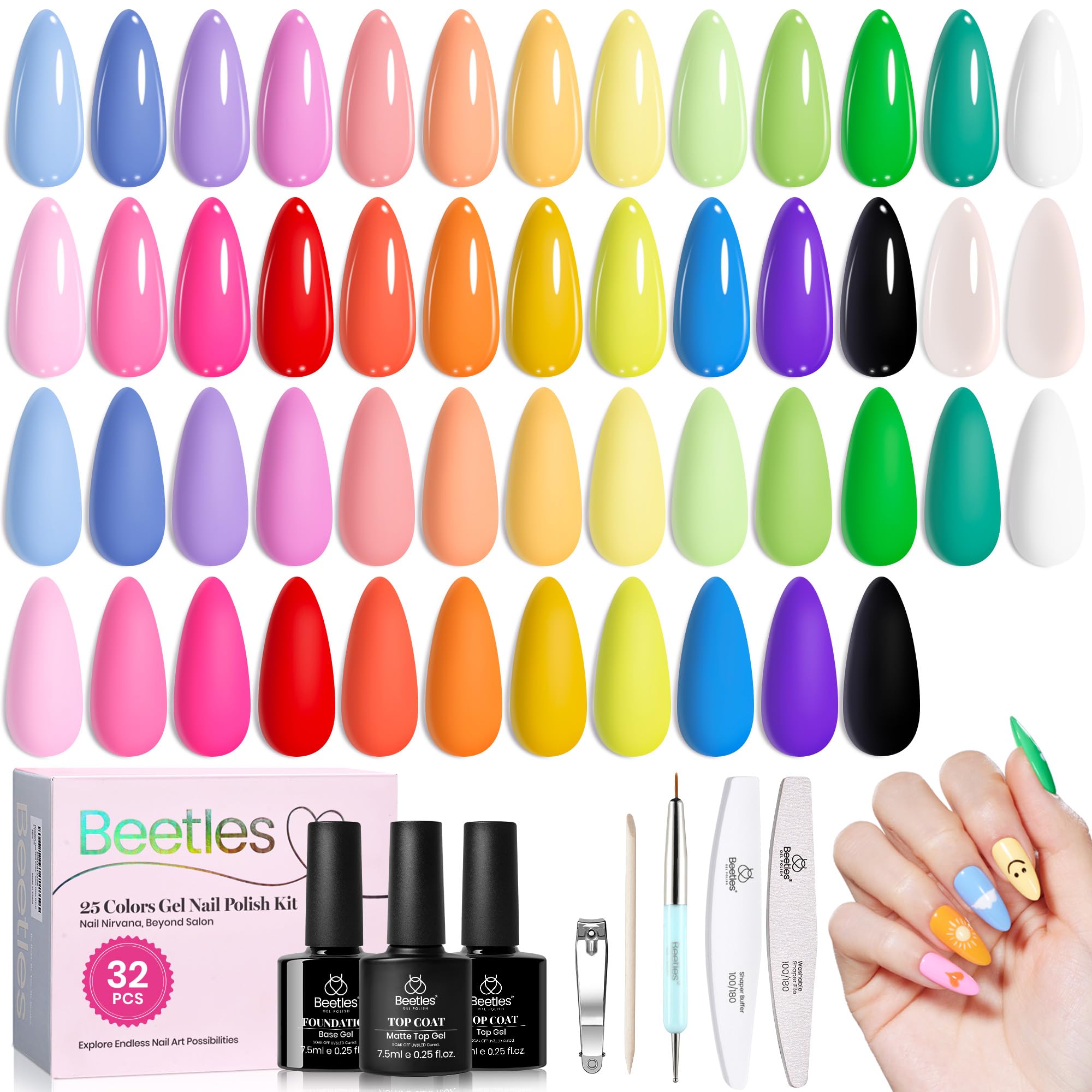 Doodle Dreams Pastel Gel - 25 Gel Colors Set with Top and Base Coat