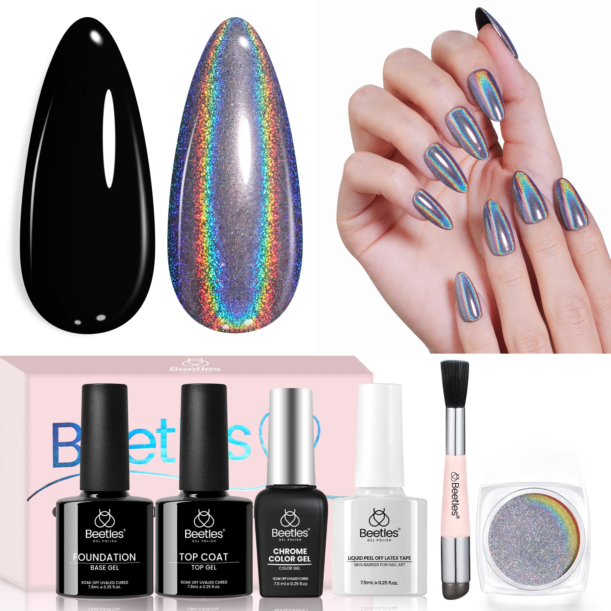 Silver Chrome Nail Powder Set|7.5ml Gel Polish Colors Glitter Gel Star Nails