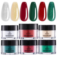 Glossy Xmas Party |  6 Color Powder Dip Red Green Winter Nail Kit set