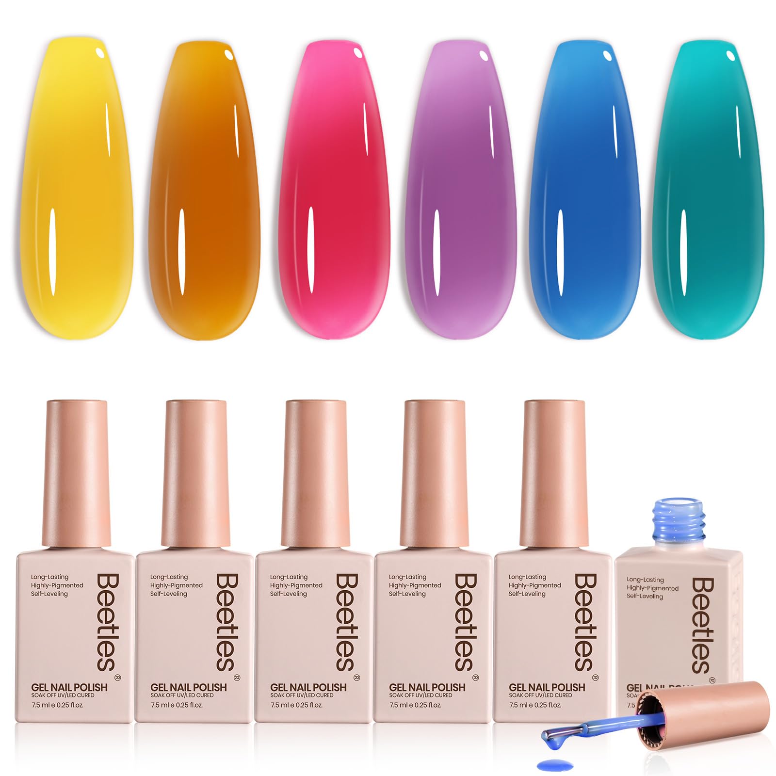 Beetles Luminous Cocktail 6 Colors Juicy Shine Jelly Gel Nail Polish Set