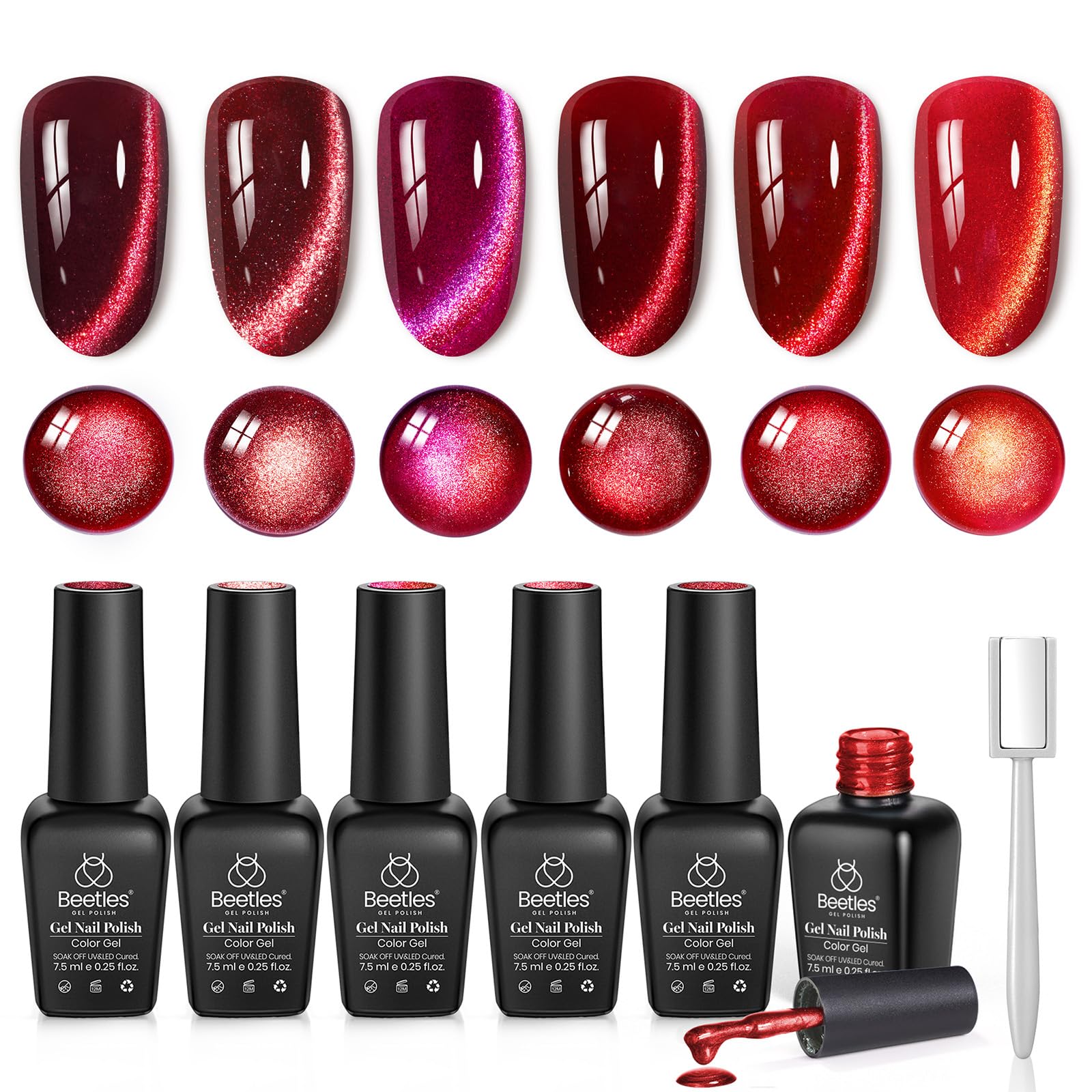 Sultry Burgundy - 6 Colors Burgundy Glitter Cat Eye Magnetic Fall Gel Polish Kit