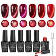 Sultry Burgundy - 6 Colors Burgundy Glitter Cat Eye Magnetic Fall Gel Polish Kit