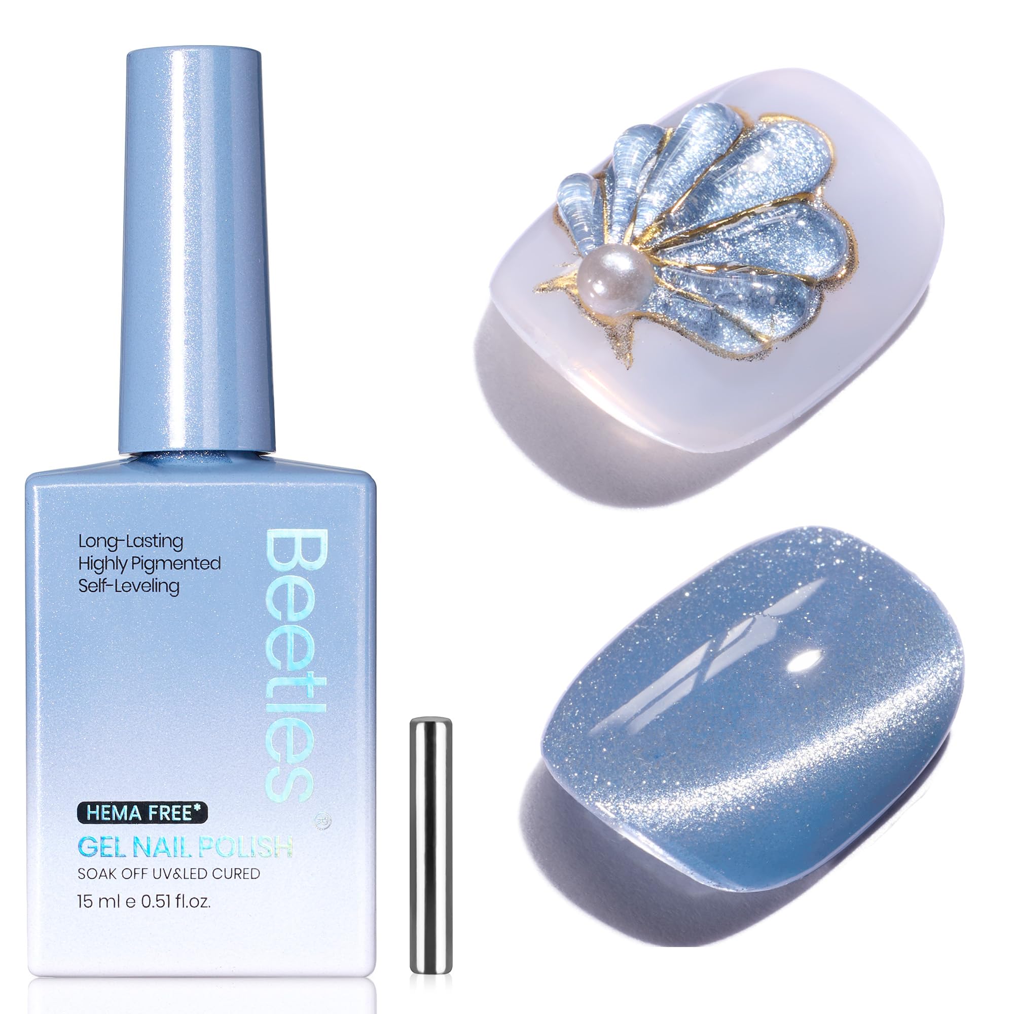Beetles Glacial Sigh HEMA FREE Gel Nail Polish - 15ML Glassy Blue Glitter Cat Eye Gel Polish