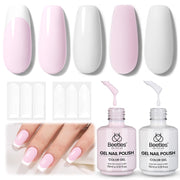 Beetles French Tip Gel Polish Set - White Nude Pink Gel Nail Polish Set Soak Off UV LED with 2 Styles Classic French Nail