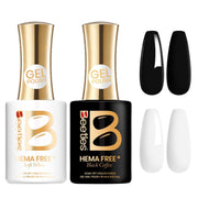 Beetles Black White Gel Polish Kit - Simple Black & White Colors Collection, 2pc 15ML Hema-Free French Nails