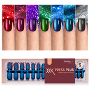 Beetles X Press Cat Eye Nails 7 Colors Short Square Press On Nails 16 Sizes 224 Pcs