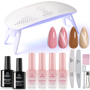 Beetles Gel Nail Starter Kit Dust Rose 4 Colors Pink Champagne Cat Eye All-in-One Mani Set