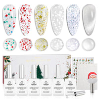 Beetles Christmas Limited Gel Top Coat Set - 6Pcs 10ml Winter Sparkle Glitter Cat Eye Top Coat Gel Nail Polish