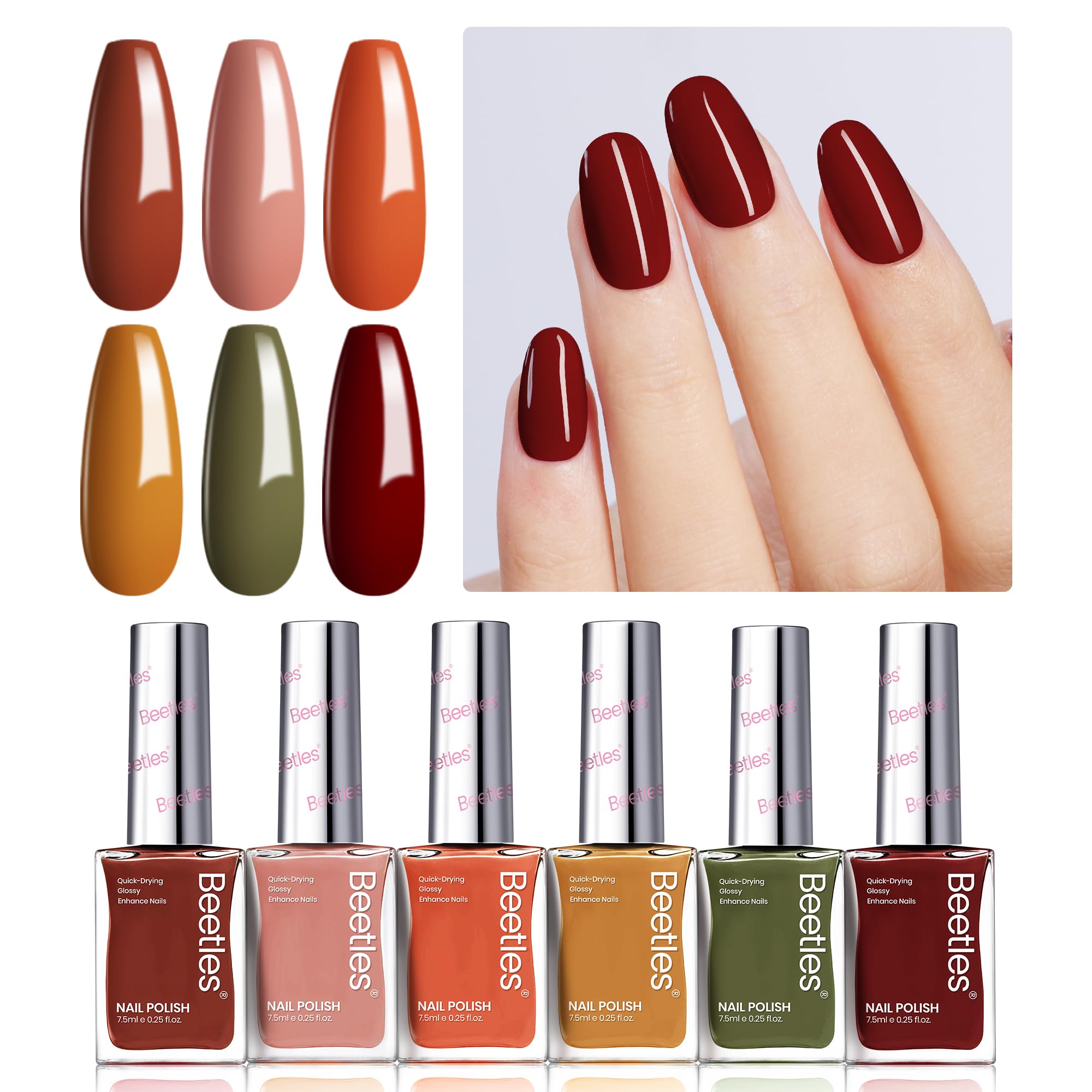 Luminous Moments - 6 Colors Red Yellow Green Quick Air Dry Fall Nail Polish Set