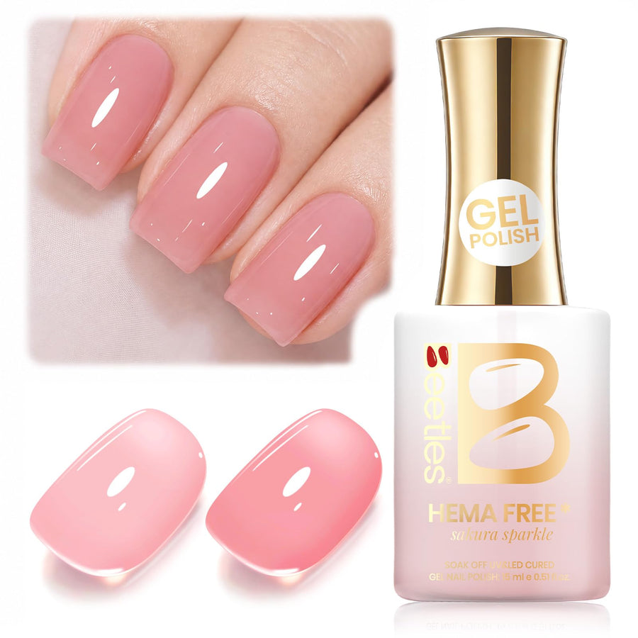 Beetles Nude Pink Gel Nail Polish Sakura Sparkle 15ML Neutral Jelly Pink