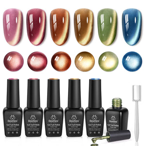 Golden Mirage - 6 Colors Cat Eye Glitter Magnetic Fall Gel Nail Polish Set