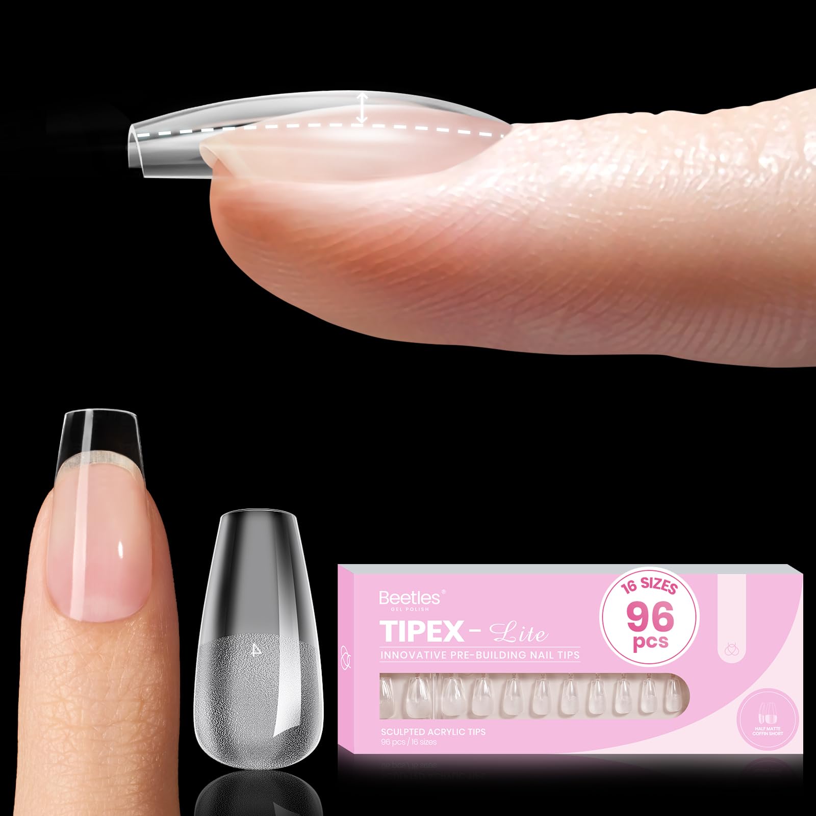 Beetles Tipex Lite Apex Nail Tips - Coffin Short 96pcs 16 Sizes