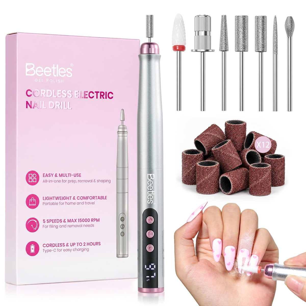 Beetles Nail Drill-Cordless 7 Bits Electric Nail File
