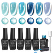 Moonlit Mist - Blue Glitter Glass Cat Eye  6 Colors Gel Polish Set