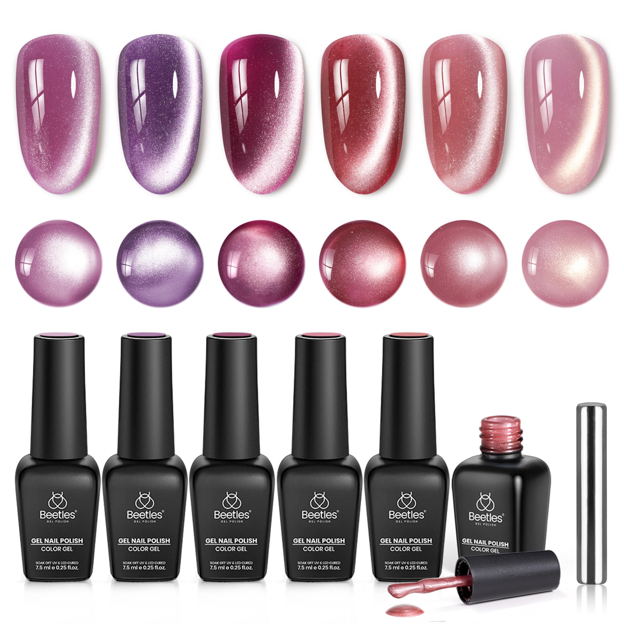 Ceramic Rose Winter Nails - 6 Colors Glitter Magnetic Purple Cat