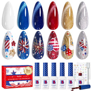 Independence Spark Colors| 6 Colors Cat Eye Gel Polish Set Red White and Glitter Blue