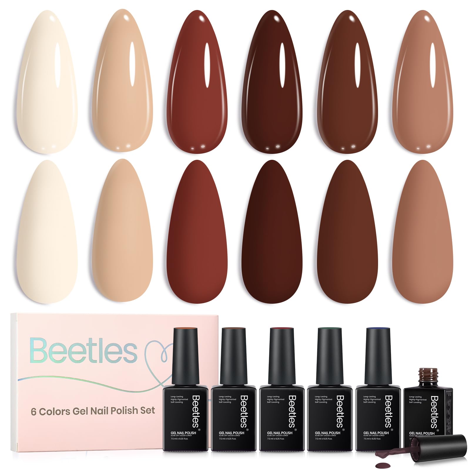 Beetles Brown Gel Polish Set - Toasty Aroma Collection, 6 Colors Nude Brown Trendy Colors