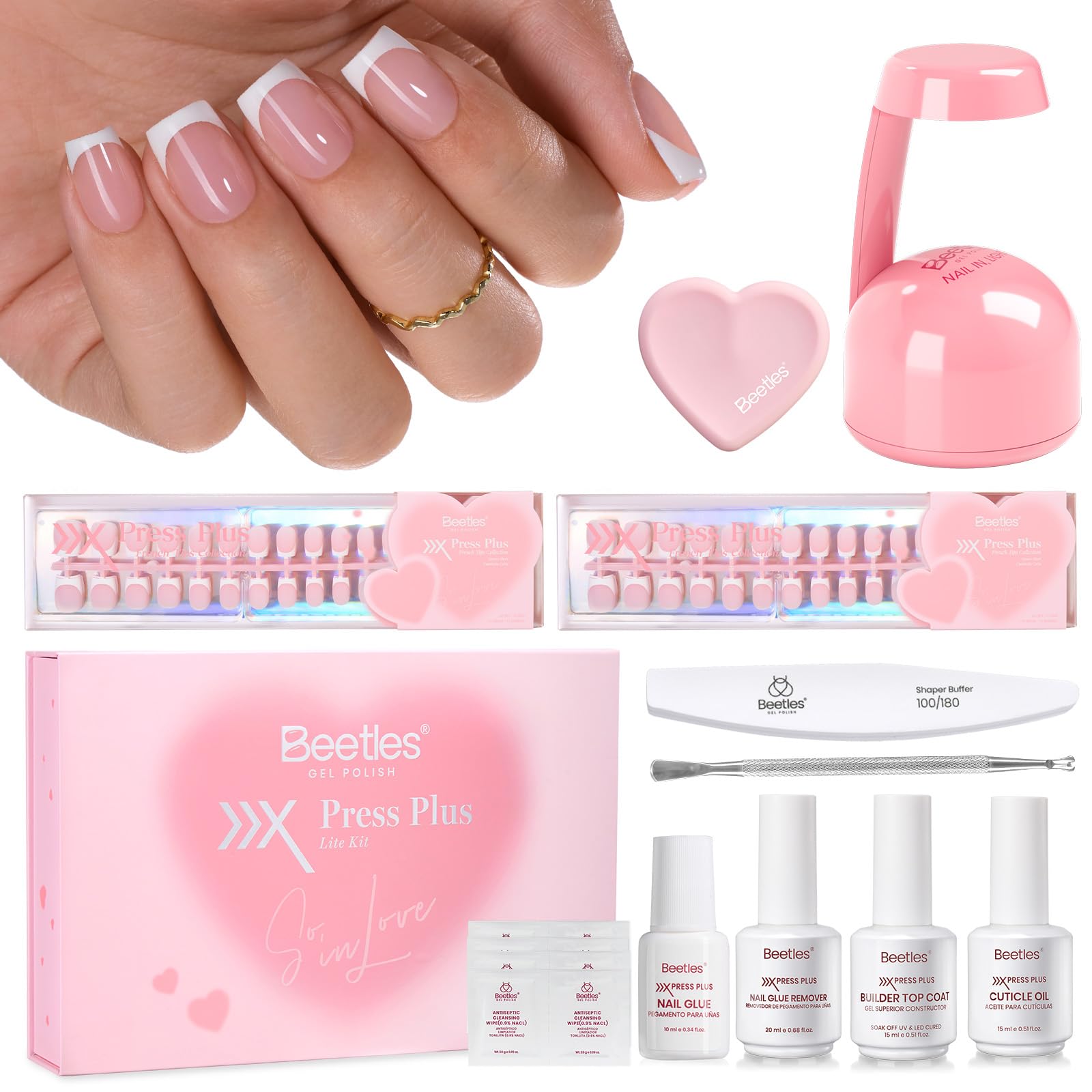 Beetles valentine nails Press On Nails Kit - 15Sizes 300Pcs Short Square French Tip Press On Nails