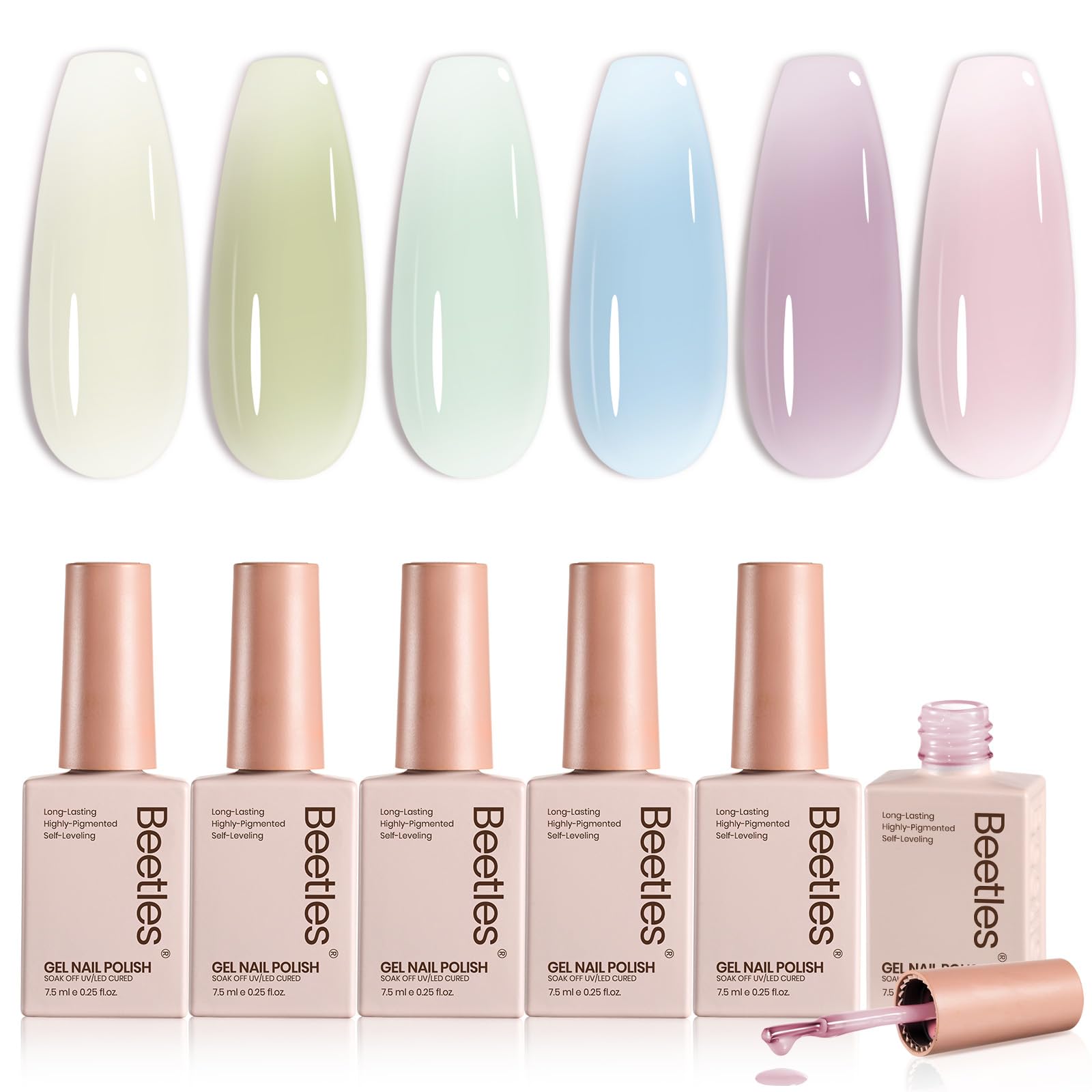 Beetles Juicy Shine Set 6 Colors Jelly Gel Nail Polish Kit Nude Pink Green Blue Summer Nails