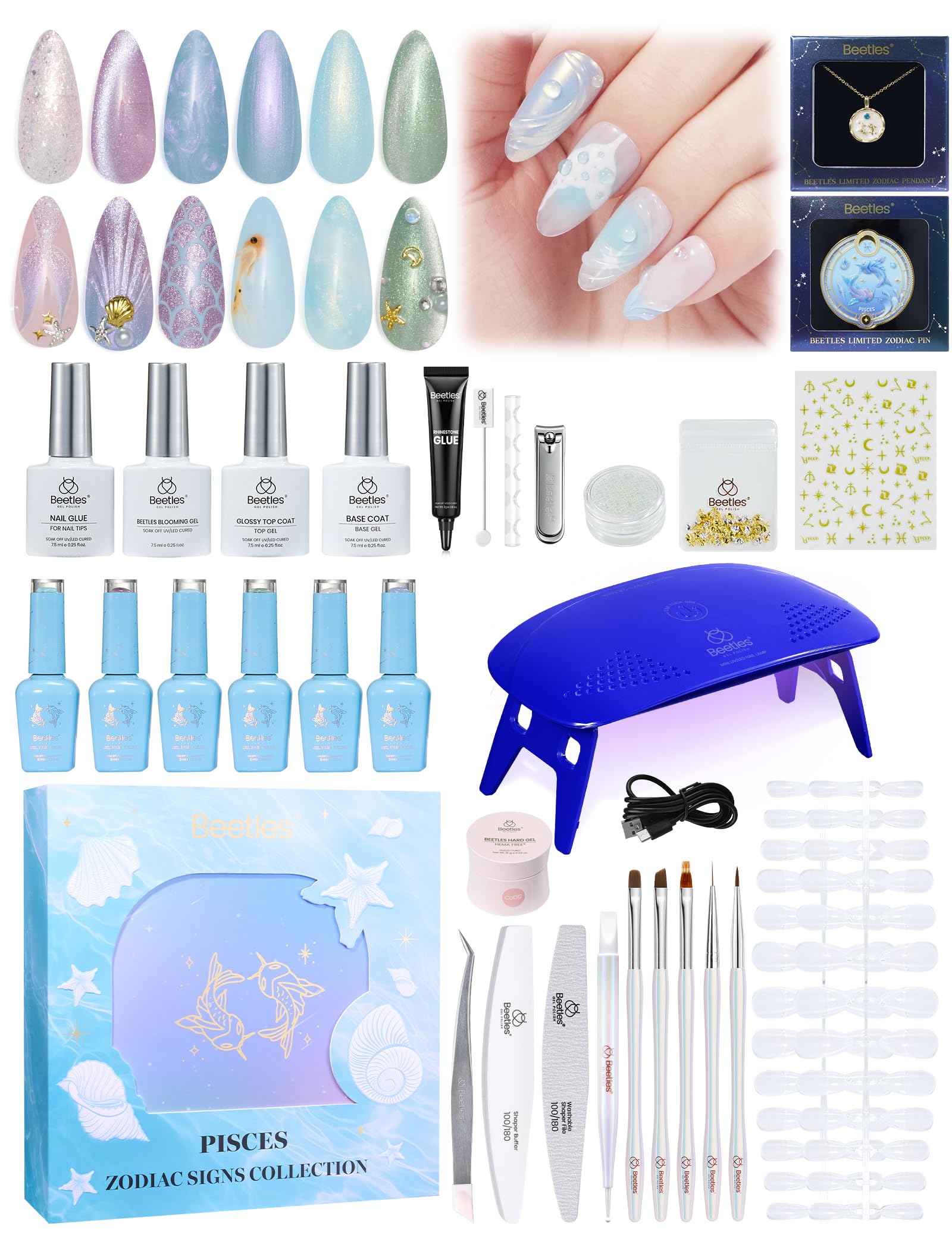 Beetles Lucky Box Pisces Sign Gel Nail Polish Kit - 6 Colors Zodiac Inspired Nail Art Set for Dreamy & Romantic Souls