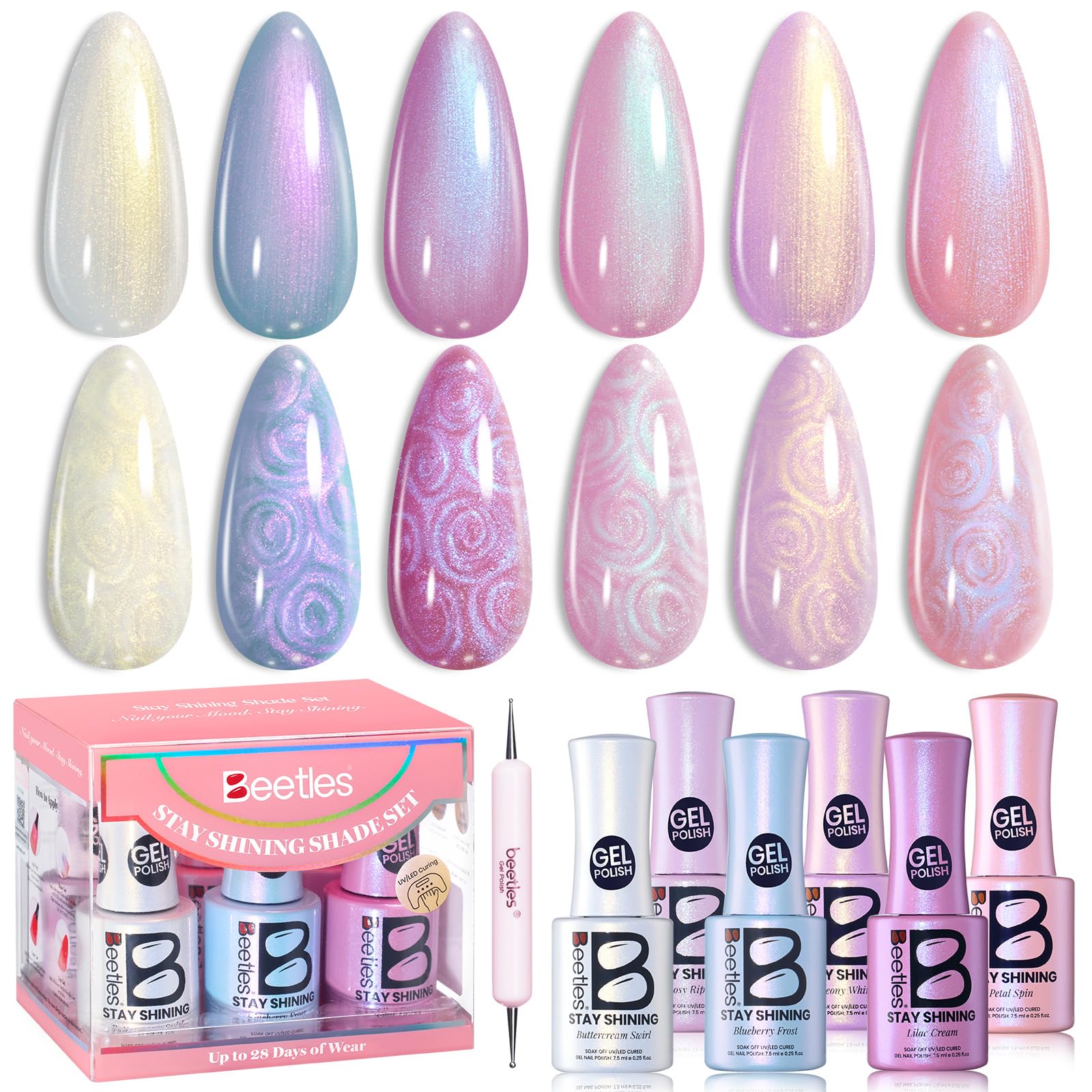 Beetles Stay Shining Gel Polish - 6 Colors Mermaid Pearly Swirl Shade Set