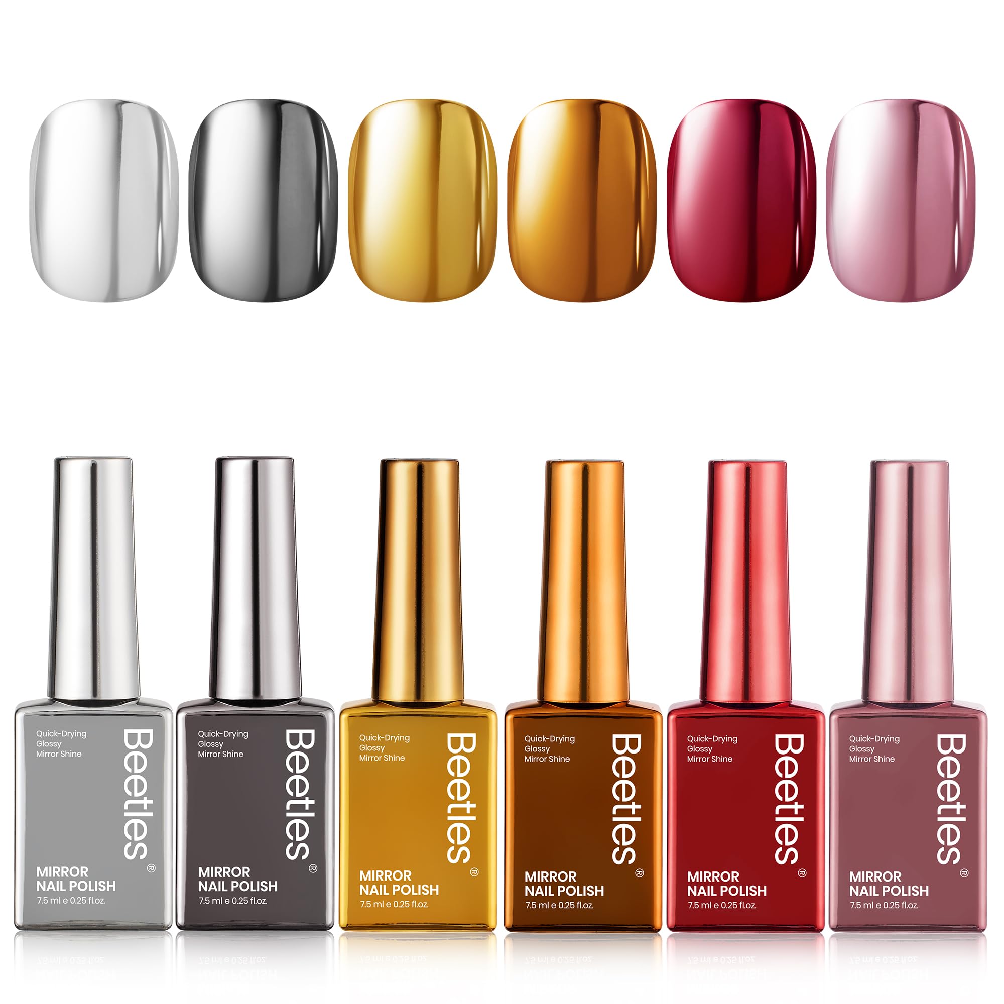 Beetles Mirror Nail Polish Set – Metallic Muse 6 Colors Quick-Drying & High Gloss Nail