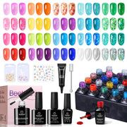 Juicy Shine Jelly-20 Gel Colors Foil Flake Gel Set with Top and Base Coat (5ml/Each)