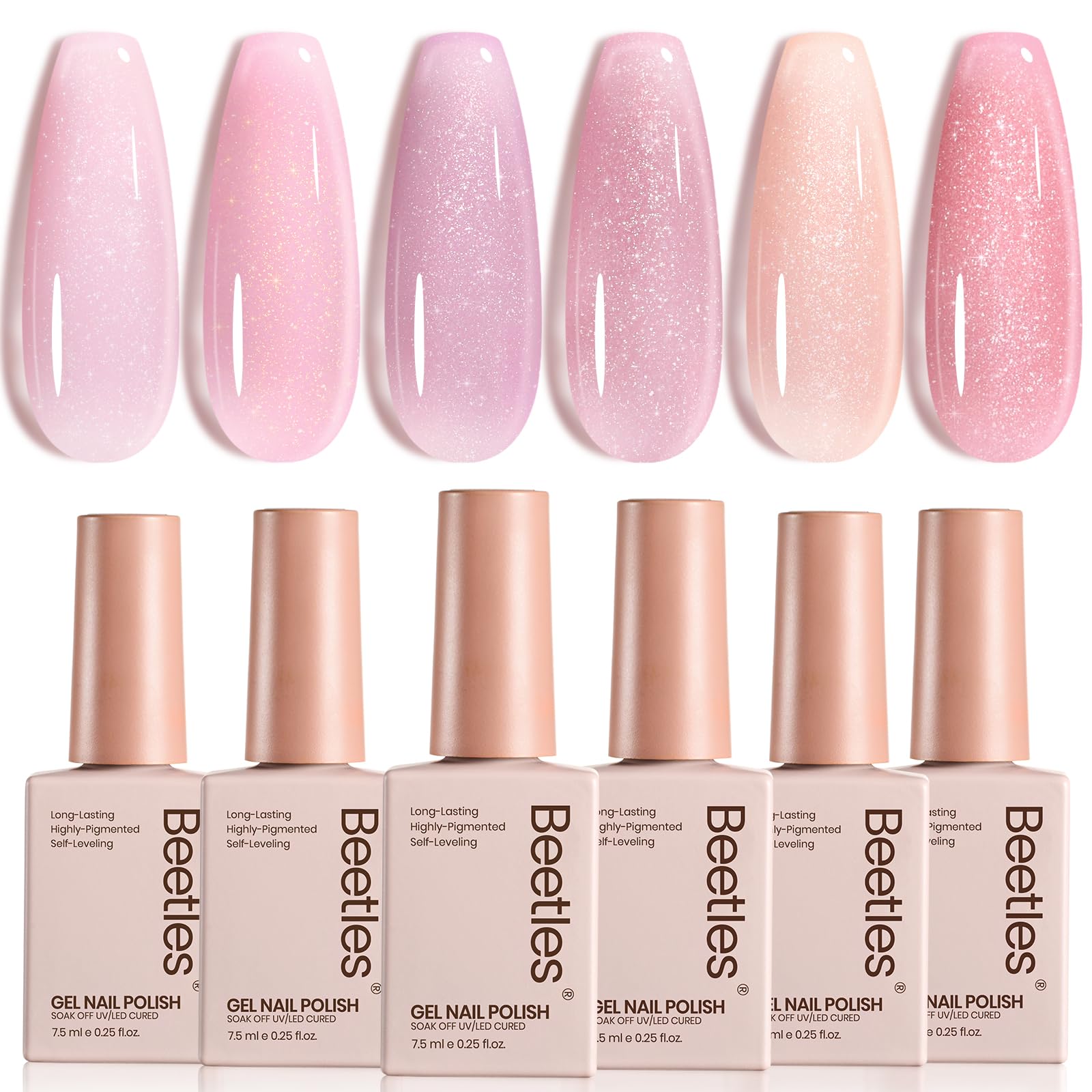 6 Colors Gel Polish Kit Summer Nails Pink Glitter Gel Polish Set Sheer Jelly Pink Glitter