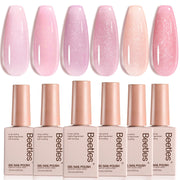 6 Colors Gel Polish Kit Summer Nails Pink Glitter Gel Polish Set Sheer Jelly Pink Glitter