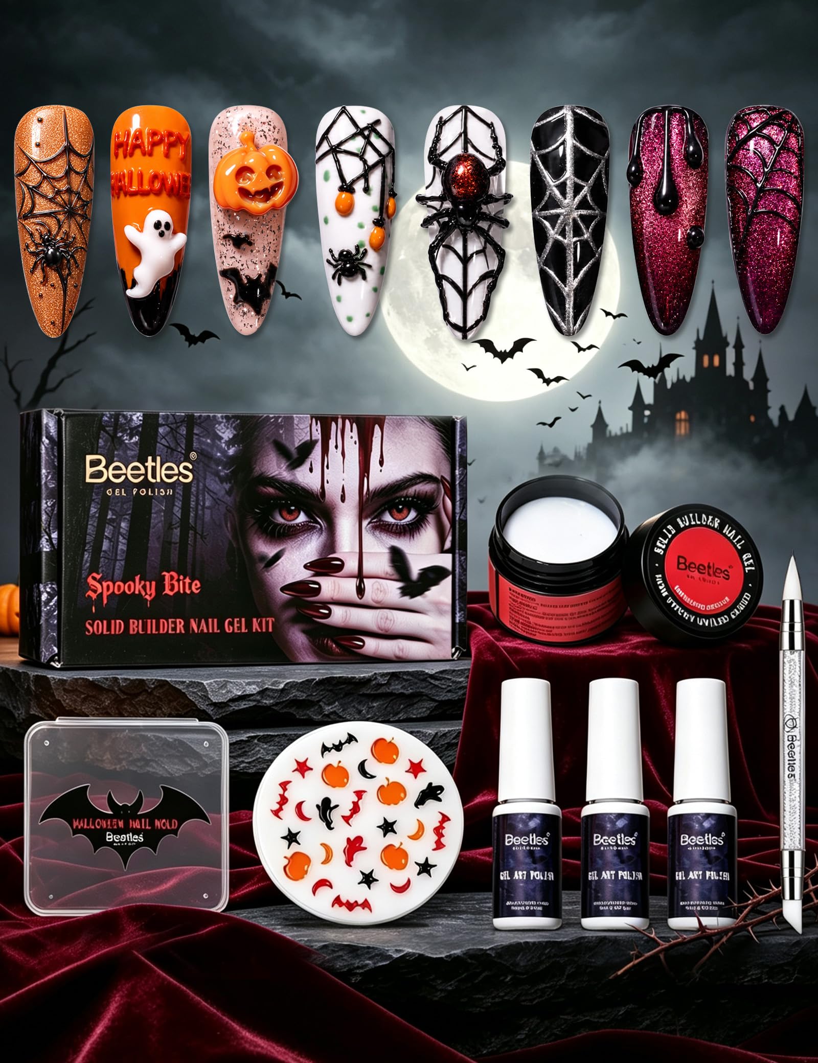 Spooky Bite-Beetles Halloween White 3D Sculpting Gel for Nail Art Solid Builder Nail Gel Kit 2026 Limited Edition