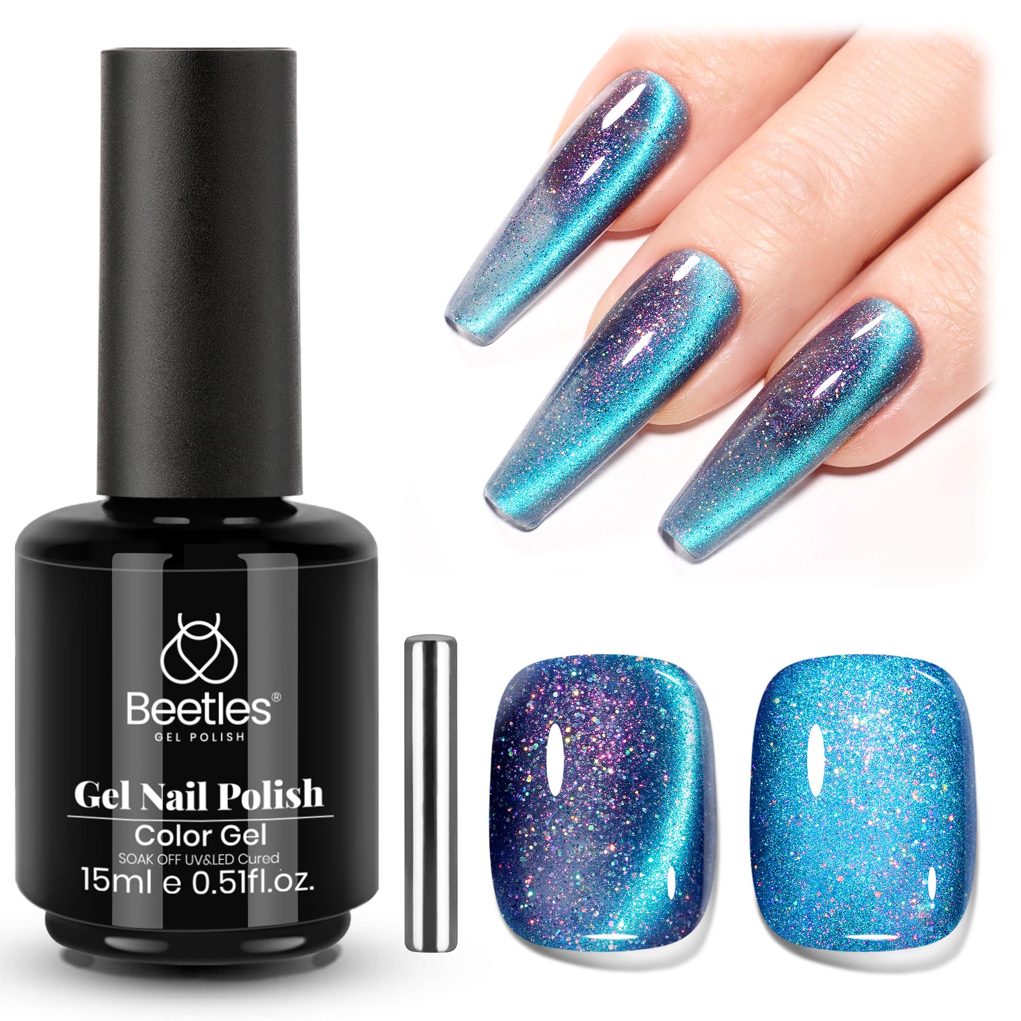 Beetles Interstellar Mirage Blue Purple Cat Eye Gel Nail Polish 15ML 9D Chameleon Blue Glitter