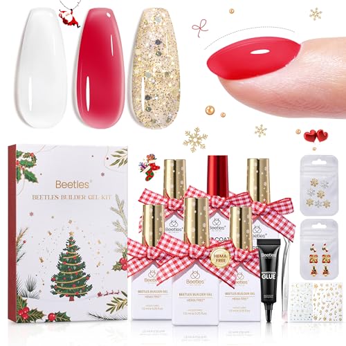 Beetles Christmas Builder Gel Kit HEMA Free-Enchanted Night 8 in 1 Nail Thickening Strengthening Building Apex