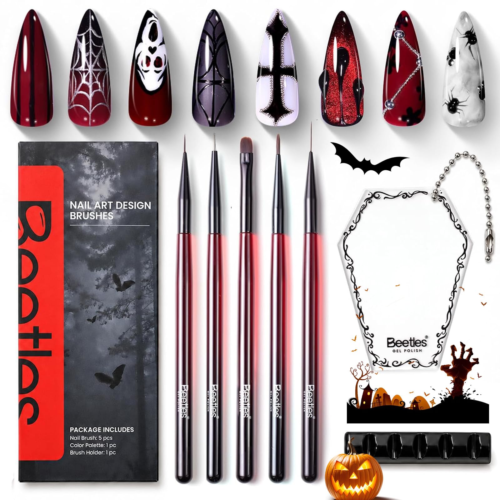 Beetles Halloween Nail Art Brushes Set 5Pcs 2026 Limited Edition All-in-On Set