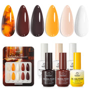 Beetles Gel Nail Polish Amber Traces 5 Colors Set 15ML White Jelly Nude Brown with 1 Bottle Blooming Gel