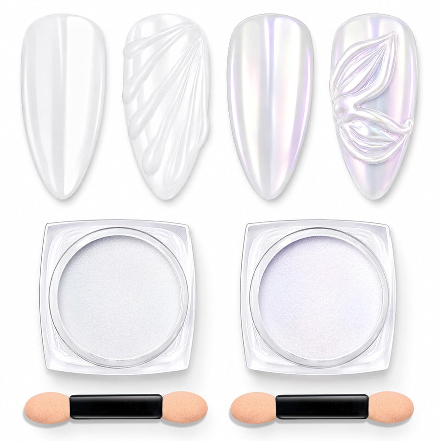 Beetles Chrome Nail Powder 2 Jars White Pearl and Purple Aurora