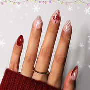 Beetles Christmas Press On Nails - Christmas Bow - 32Pcs 16 Sizes Natural Salon Quality Red French Nail Tip