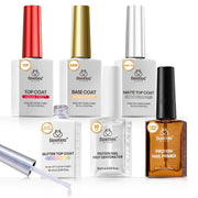 Beetles 6 Pcs Hema-Free Protein Nail Prep Dehydrator & Primer with Matte and Glitter Gel Top Coat and Base Set