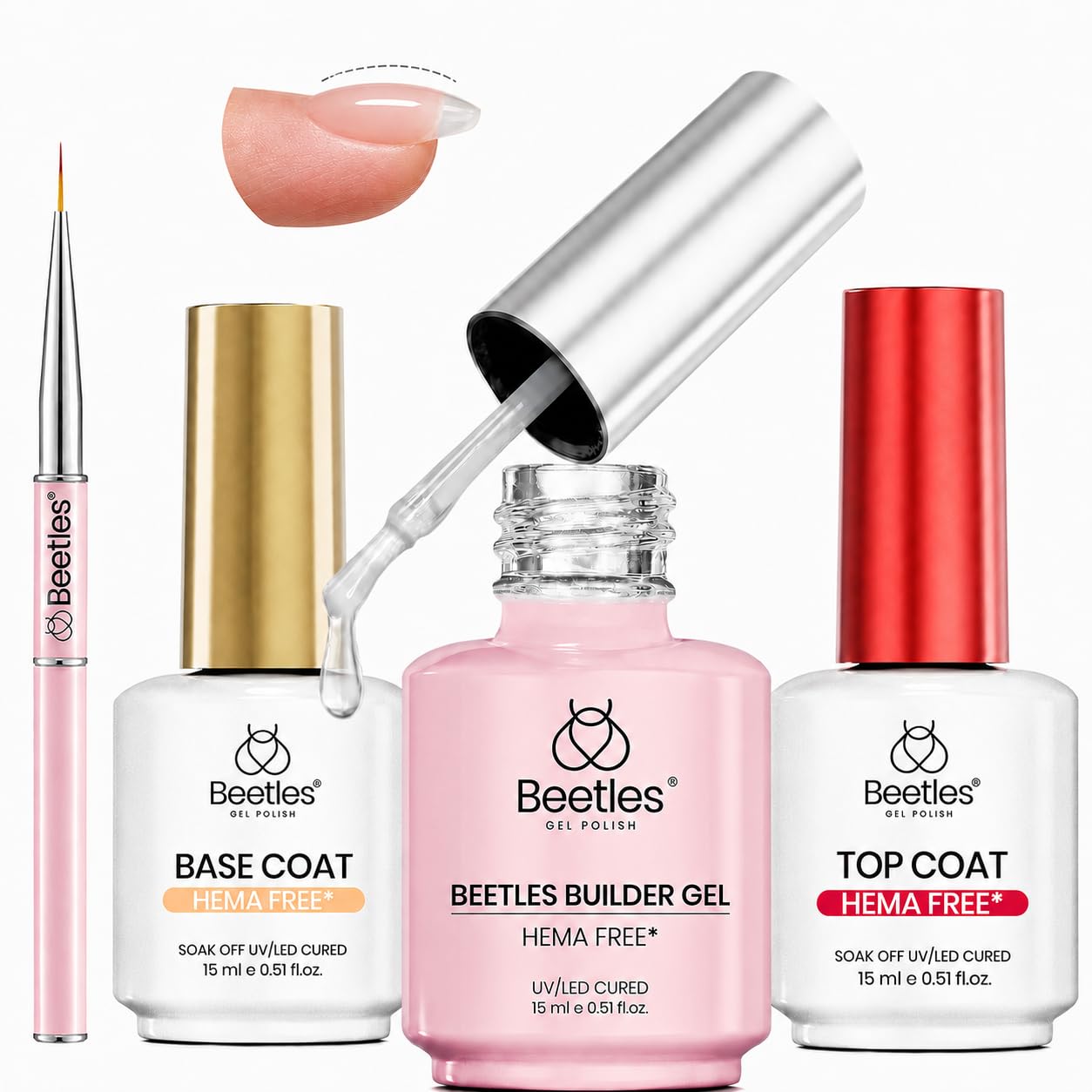 Beetles 3 Pcs Hema-Free 8-In-1  Builder Gel Top Coat With Base Coat Set