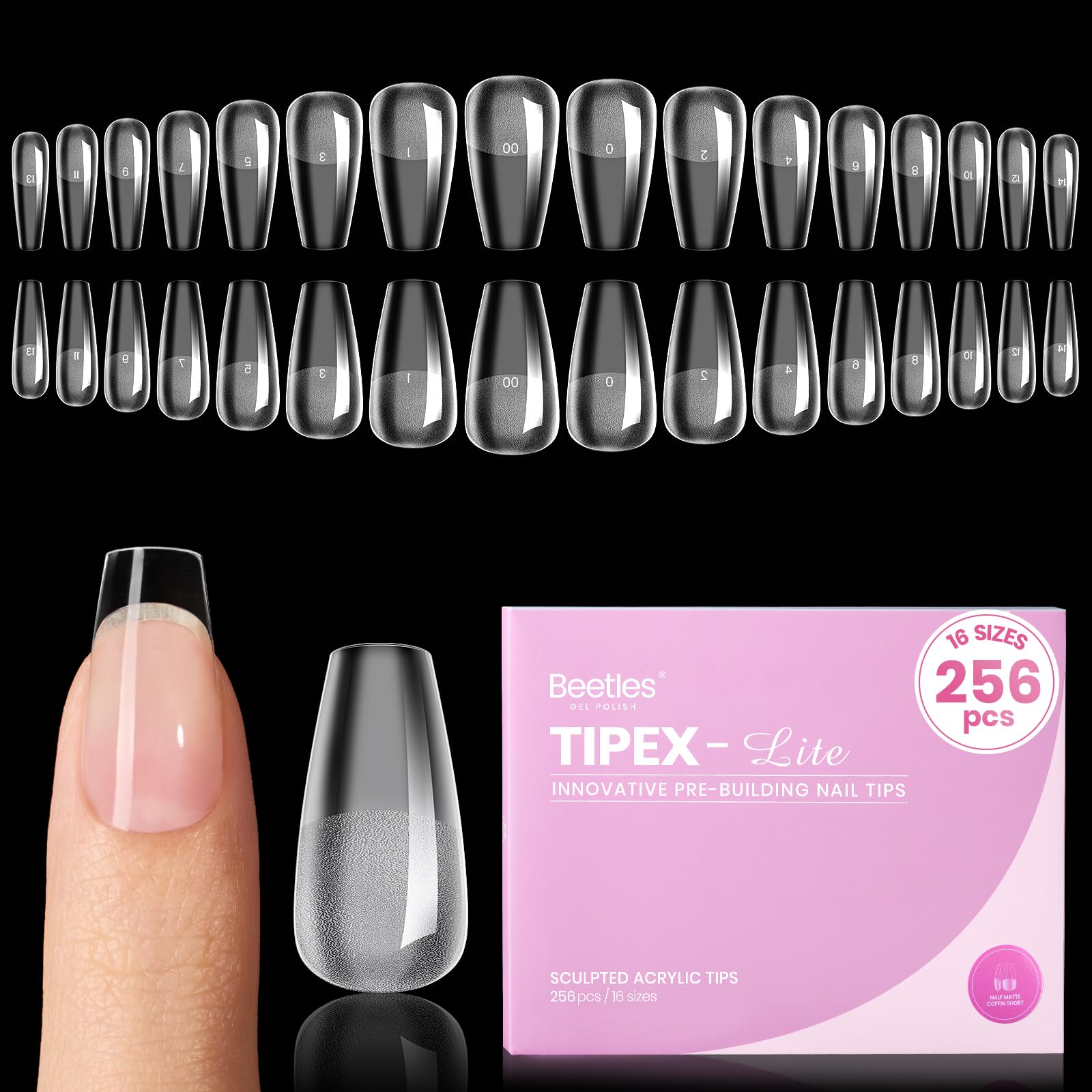 Beetles Tipex Lite Apex Nail Tips - Coffin Short 256pcs 16 Sizes