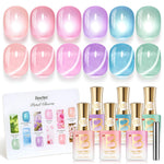 Beetles Petal Charm Cat Eye Gel Nail Polish Set - 6 Colors 15ML Spring Gel Polish Kit Glitter Pink Purple Blue Orange Red Green Magnetic Effect