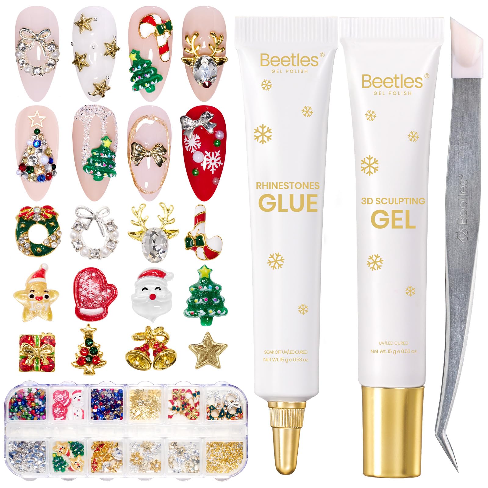 Beetles Christmas Rhinestones Glue Kit - 15ml Nail Rhinestone Glue and 3D Sculpting Gel