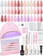Beetles Gel Nail Starter Kit Sheer Daylight Cat Eye Summer Nails 80Pcs 20 Colors Jelly Gel Nude Red Purple Glitter All-in-One Mani Kit