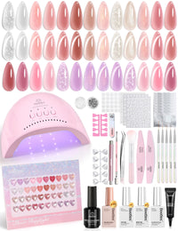 Beetles Gel Nail Starter Kit Sheer Daylight Cat Eye Summer Nails 80Pcs 20 Colors Jelly Gel Nude Red Purple Glitter All-in-One Mani Kit