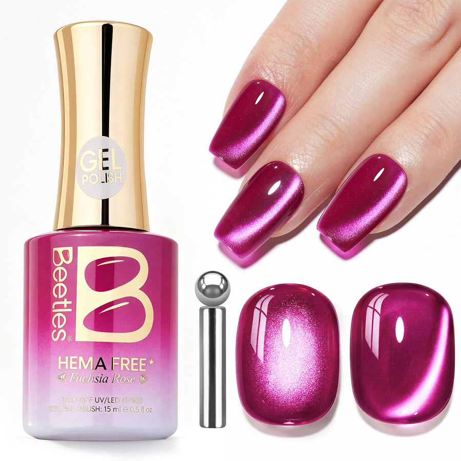 Beetles Hot Pink Glitter Cat Eye Gel Polish 15ML Fuchsia Rose Gel